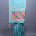 Sky Blue Silk Saree Multicolor Printed Floral Border Traditional Saree 
