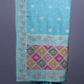Sky Blue Silk Saree Multicolor Printed Floral Border Traditional Saree