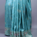 Sky Blue Silk Saree Multicolor Printed Floral Border Traditional Saree