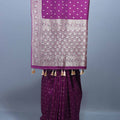 Wine Purple Silk Saree with Heavy Zari Woven Pallu Tassel Border