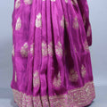 Magenta Purple Embroidered Chiffon Saree with Heavy Designer Pallu