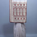 Off White Maroon Embroidered Chiffon Saree with Heavy Traditional Pallu 