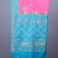 Pink Silk Saree with Turquoise Blue Woven Zari Border Tassel Pallu