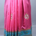 Pink Silk Saree with Turquoise Blue Woven Zari Border Tassel Pallu