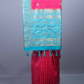 Deep Pink Silk Saree Turquoise Blue Zari Woven Border Tassel Pallu 