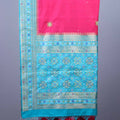 Deep Pink Silk Saree Turquoise Blue Zari Woven Border Tassel Pallu