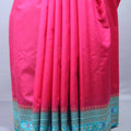 Deep Pink Silk Saree Turquoise Blue Zari Woven Border Tassel Pallu