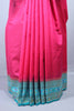 Deep Pink Silk Saree Turquoise Blue Zari Woven Border Tassel Pallu