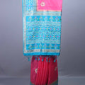 Pink Silk Saree with Turquoise Blue Zari Woven Pallu, Border Tassels 