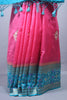 Pink Silk Saree with Turquoise Blue Zari Woven Pallu, Border Tassels