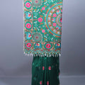Green Embroidered Silk Saree with Motif Border Mirror Pearl Tassel Pallu 