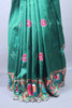 Green Embroidered Silk Saree with Motif Border Mirror Pearl Tassel Pallu