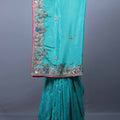 Teal Blue Embroidered Silk Saree Heavy Border Sequin Designer Pallu