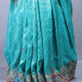 Teal Blue Embroidered Silk Saree Heavy Border Sequin Designer Pallu