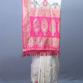 Cream Silk Saree with Pink Zari Woven Pallu, Peacock Motif Border 