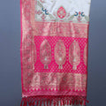 Cream Silk Saree with Pink Zari Woven Pallu, Peacock Motif Border