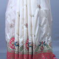 Cream Silk Saree with Pink Zari Woven Pallu, Peacock Motif Border