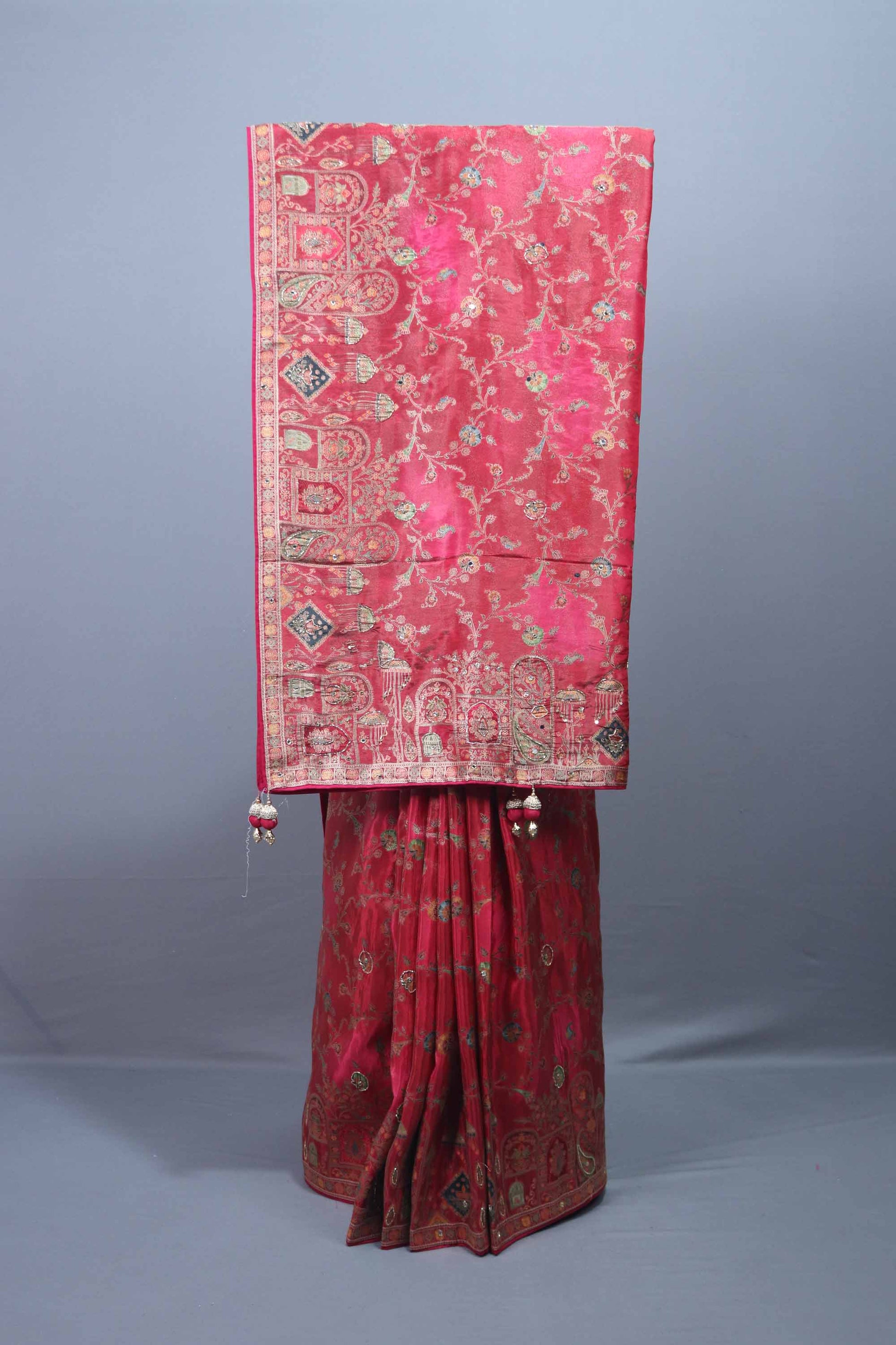 Pink Banarasi Silk Saree with Floral Zari Weaving Traditional Wear