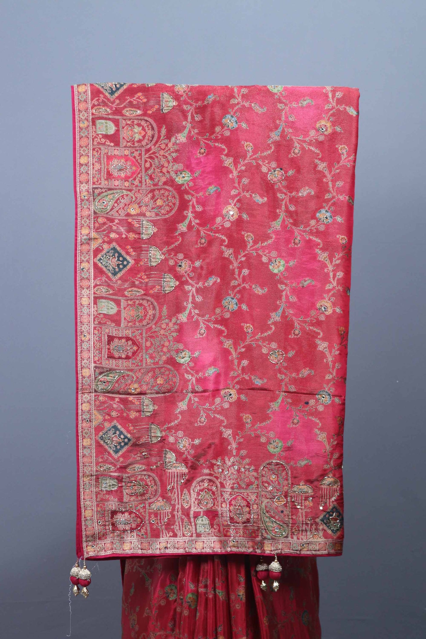 Pink Banarasi Silk Saree with Floral Zari Weaving Traditional Wear