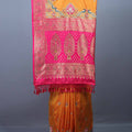Orange Pink Banarasi Silk Saree Peacock Motif Zari Weaving Heavy Border 