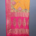 Orange Pink Banarasi Silk Saree Peacock Motif Zari Weaving Heavy Border