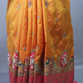 Orange Pink Banarasi Silk Saree Peacock Motif Zari Weaving Heavy Border
