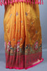 Orange Pink Banarasi Silk Saree Peacock Motif Zari Weaving Heavy Border