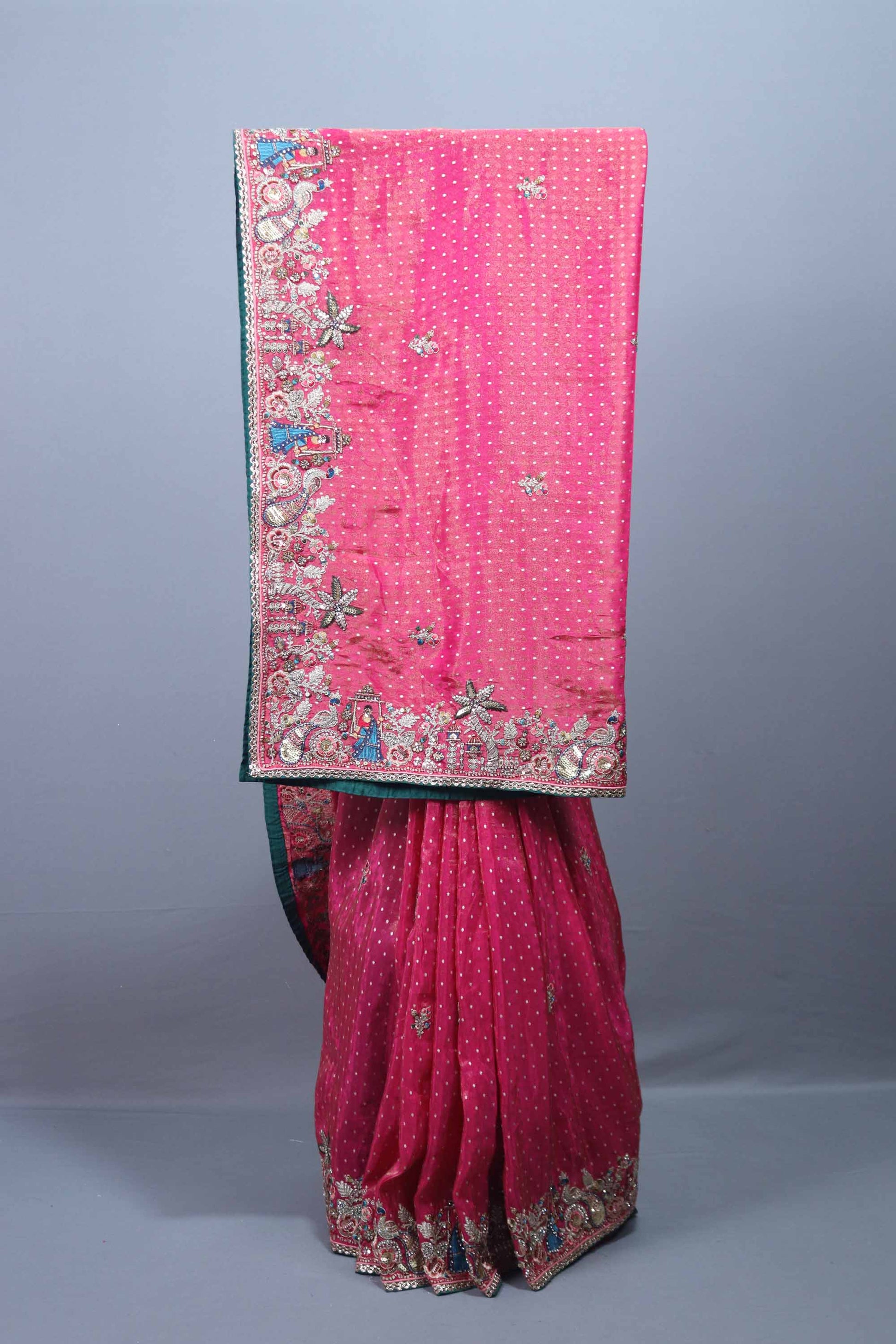 Pink Bandhani Style Silk Saree with Embroidered Border
