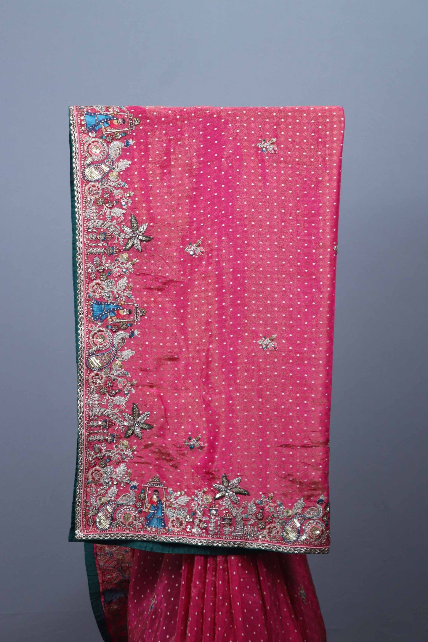 Pink Bandhani Style Silk Saree with Embroidered Border