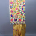 Mustard Yellow Silk Saree Multicolor Motif Embroidery Tasselled Pallu 