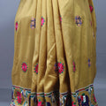 Mustard Yellow Silk Saree Multicolor Motif Embroidery Tasselled Pallu