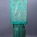 Teal Green Silk Saree Floral Embroidery Woven Border Tasselled Pallu 