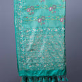 Teal Green Silk Saree Floral Embroidery Woven Border Tasselled Pallu