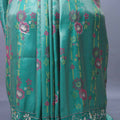 Teal Green Silk Saree Floral Embroidery Woven Border Tasselled Pallu