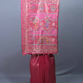 Rani Pink Silk Saree Hand-Painted Figures Peacock Motifs Tasselled Pallu