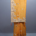 Mustard Yellow Embroidered Silk Saree with Silver Zari Border Tassel Pallu