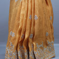 Mustard Yellow Embroidered Silk Saree with Silver Zari Border Tassel Pallu