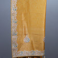 Mustard Gold Embroidered Silk Saree with Silver Tassels Designer Pallu