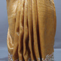 Mustard Gold Embroidered Silk Saree with Silver Tassels Designer Pallu