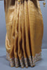 Mustard Gold Embroidered Silk Saree with Silver Tassels Designer Pallu