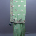 Mint Green Embroidered Silk Saree Silver Zari Buti Multicolor Floral Border
