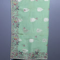 Mint Green Embroidered Silk Saree Silver Zari Buti Multicolor Floral Border