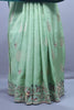Mint Green Embroidered Silk Saree Silver Zari Buti Multicolor Floral Border