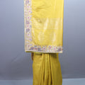 Yellow Embroidered Silk Saree with Silver Zari Border Multicolor Floral Work