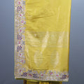 Yellow Embroidered Silk Saree with Silver Zari Border Multicolor Floral Work