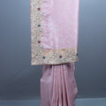 Pink Embroidered Silk Saree Zari Border Stone Work Floral Design