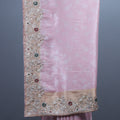 Pink Embroidered Silk Saree Zari Border Stone Work Floral Design