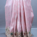 Pink Embroidered Silk Saree Zari Border Stone Work Floral Design