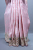 Pink Embroidered Silk Saree Zari Border Stone Work Floral Design