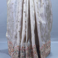 Ivory Embroidered Silk Saree with Heavy Zari Border Delicate Buti Work